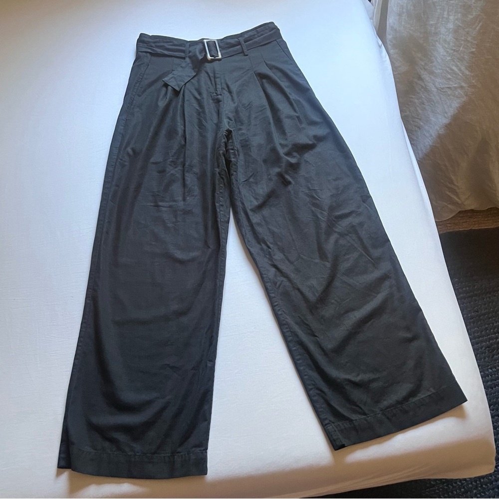 GENTLE HERD black belted‎ high rise pleated front wide leg trousers